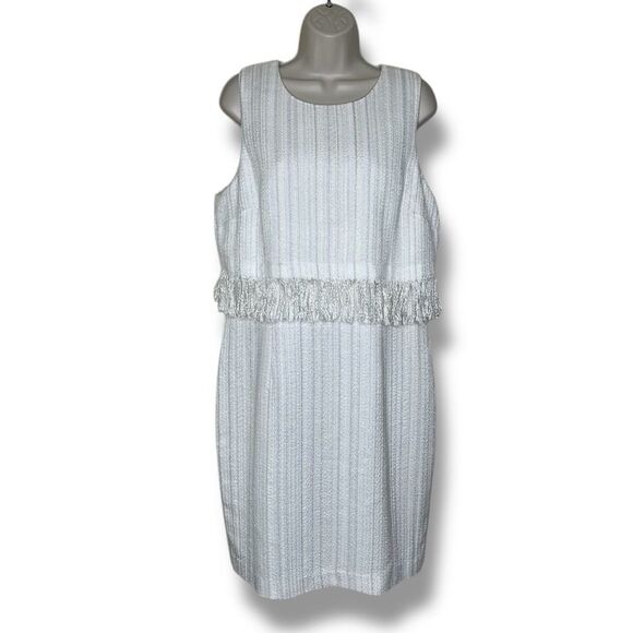 Karl Lagerfeld Tweed Fringe Ivory Metallic Sleeveless Shift Dress Women Size 12 - Picture 1 of 15